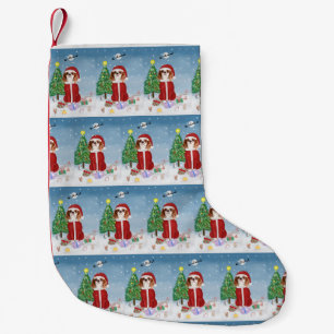 Petite Chaussette De Noël Chien roi Cavalier en neige avec cadeaux de Noël