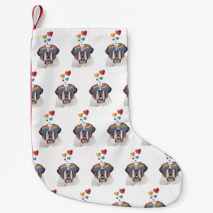 Petite Chaussette De Noël Chien Saint-Bernard avec coeurs Saint-Valentin