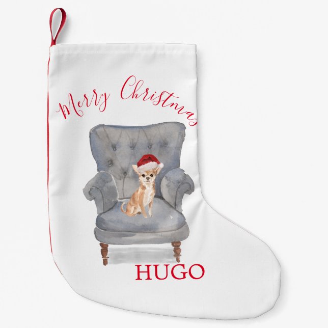 Petite Chaussette De Noël Chien Santa Hat Joyeux Noël Chihuahua Chien Chiot  (Devant)