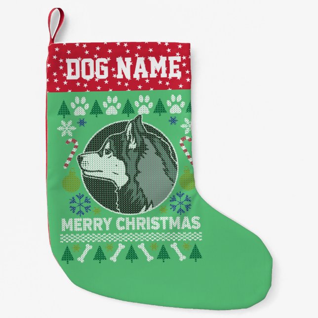 Petite Chaussette De Noël Chien sibérien Husky race laide pull de Noël (Devant)