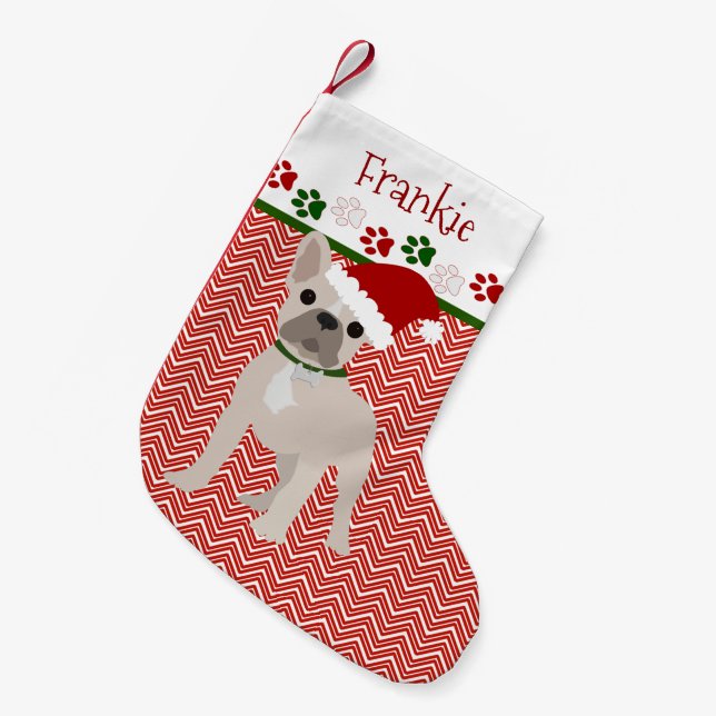 Petite Chaussette De Noël Chien-taureau français Père Noël personnalisé (Devant (Accrochage))