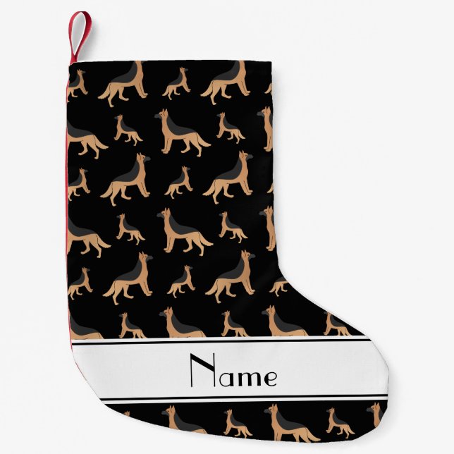 Petite Chaussette De Noël Chiens de berger allemand noirs nommés (Devant)