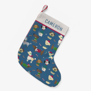 Petite Chaussette De Noël Chiens de Noël mignons Motif de dessin en bleu