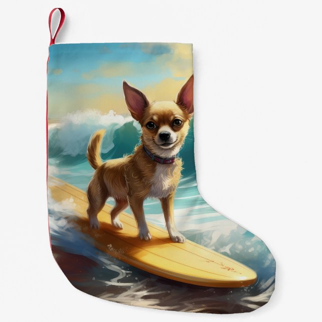 Petite Chaussette De Noël Chihuahua Beach Surf Peinture (Devant)