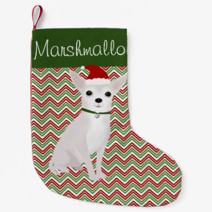 Petite Chaussette De Noël Chihuahua blanc personnalisé avec chapeau de Santa