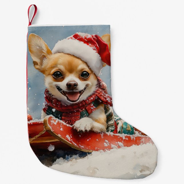 Petite Chaussette De Noël Chihuahua Dog in Sledge Let it neiger Noël (Devant)