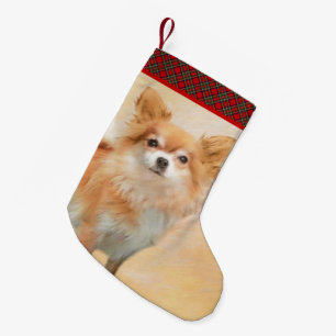 Petite Chaussette De Noël Chihuahua Peinture de Chien à long Haired Art orig