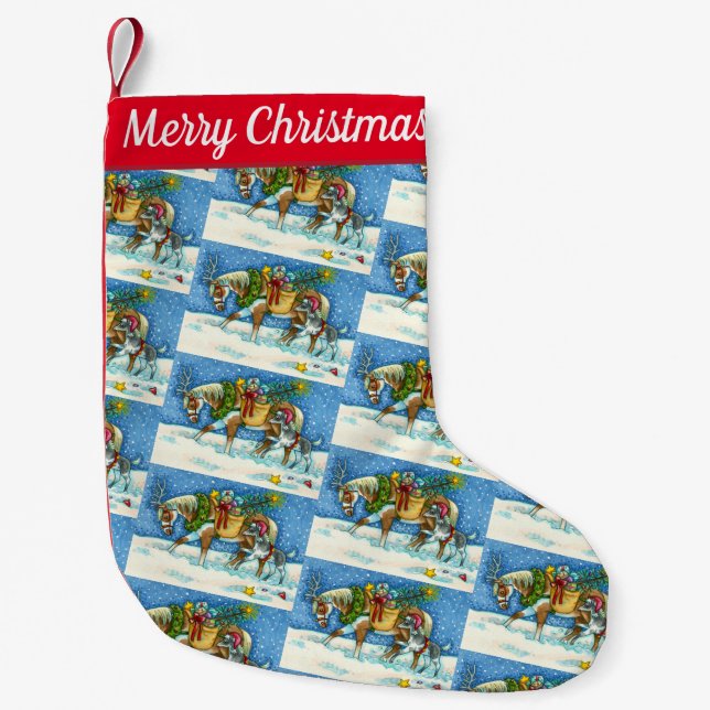 PETITE CHAUSSETTE DE NOËL CHINCOTEAGUE NOËL PONIES, BELLES ET JOUETS SLEIGH (Devant)