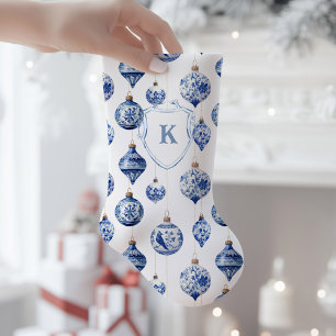 Petite Chaussette De Noël Chinoiserie Bleu et Blanc Ornements Noël
