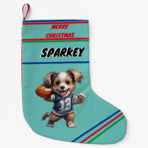 Petite Chaussette De Noël Chiot Jouant au football Noël Stocker / Nom