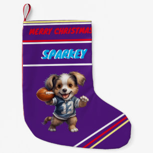 Petite Chaussette De Noël Chiot Jouant au football Noël Stocker / Nom