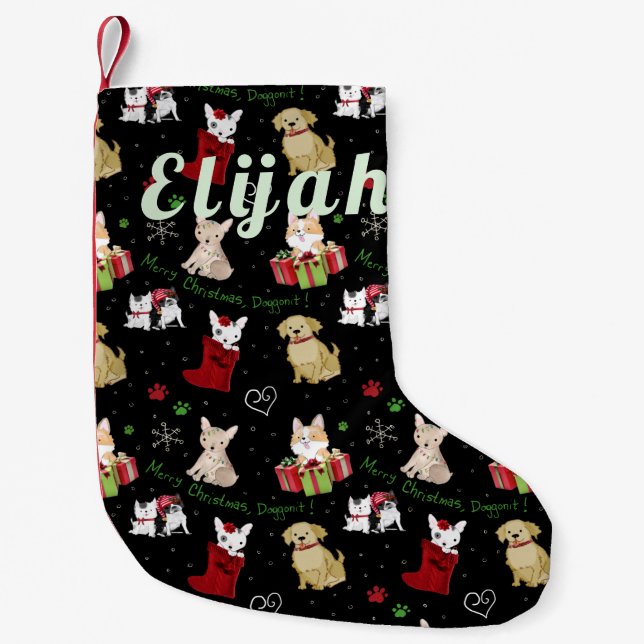 Petite Chaussette De Noël Chiots mignons Stockage de Noël (Devant)