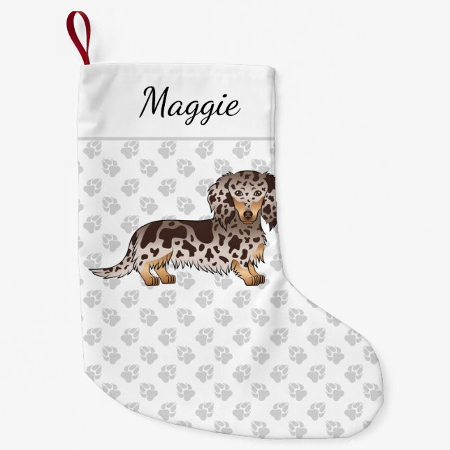 Petite Chaussette De Noël Chocolat & Tan Dappage cheveux longs et nom (Devant)