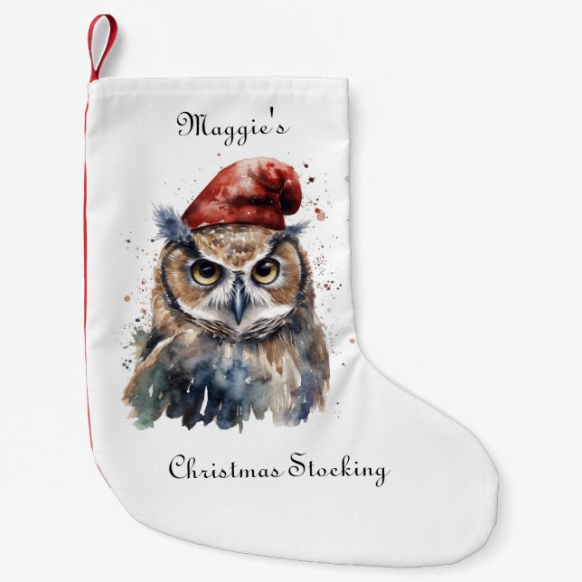 Petite Chaussette De Noël Chouette d'hiver enchantée, personnalisée (Devant)