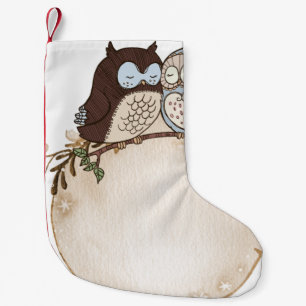 Petite Chaussette De Noël Chouette étiquette aquarelle balise mignonne