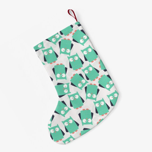 Petite Chaussette De Noël Chouettes lunaires turquoises (Dos (Accrochage))