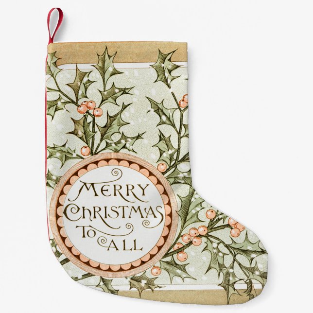 Petite Chaussette De Noël Christmas Holly Jolie Antique Salutation (Devant)