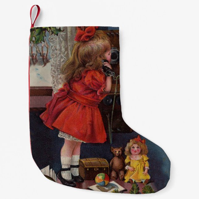 Petite Chaussette De Noël Christmas Little Girl Téléphone Antique (Devant)
