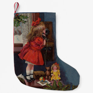 Petite Chaussette De Noël Christmas Little Girl Téléphone Antique