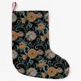 Petite Chaussette De Noël Chrysanthèmes Arrière - plan noir, Vintage floral.