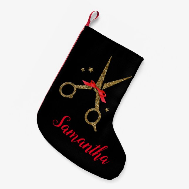Petite Chaussette De Noël Ciseaux de parties scintillant d'or - Coiffeur - (Devant (Accrochage))