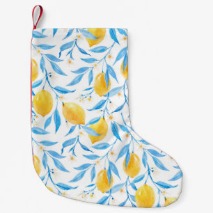 Petite Chaussette De Noël citrons aquarelle : motif dessiné à la main.