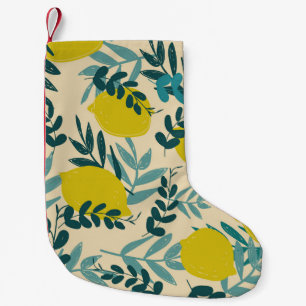 Petite Chaussette De Noël Citrons et feuilles, arrière - plan vintage.
