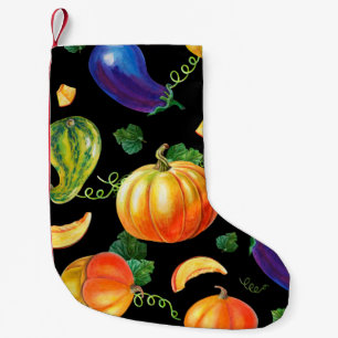 Petite Chaussette De Noël Citrouille orange, courgettes rayées, aubergine bl