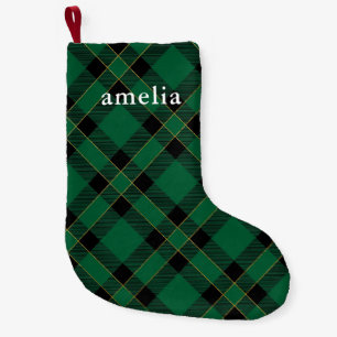 Petite Chaussette De Noël Classic Green Plaid avec nom Holiday