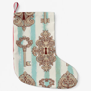 Petite Chaussette De Noël Clés vintages, verrous : motif à main levée.