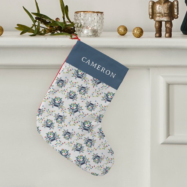 Petite Chaussette De Noël Coastal Crab Christmas Lights Personalized (Créateur téléchargé)