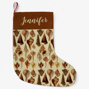 Petite Chaussette De Noël Coastère Beach Seashells Brown Beige Vintage Snail