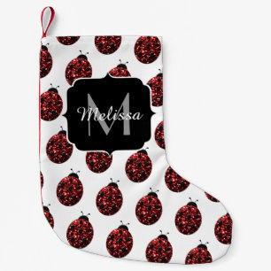 Petite Chaussette De Noël Coccinelle rouge fausse brillance scintille Monogr