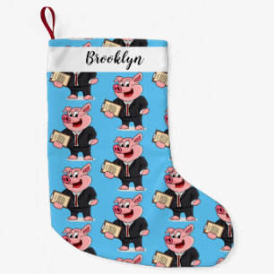 Petite Chaussette De Noël Cochon amusant en costume d'affaires dessin animé