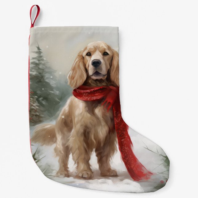 Petite Chaussette De Noël Cocker Spaniel Chien dans Noël de neige (Devant)