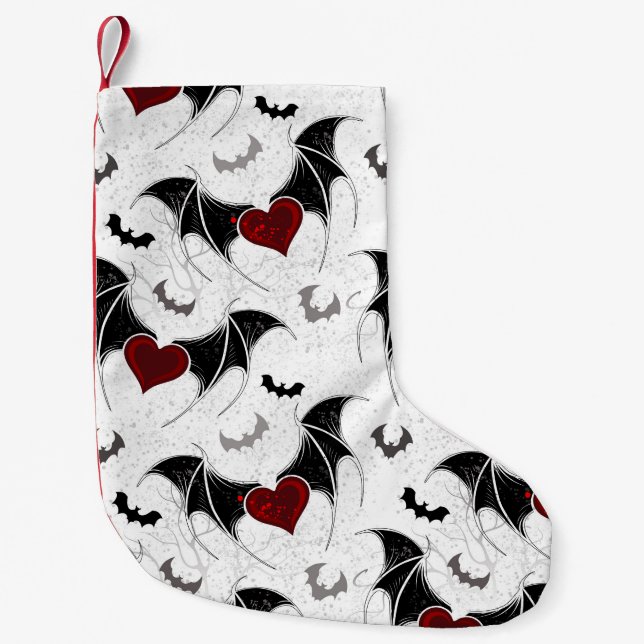 Petite Chaussette De Noël Coeur d'Halloween avec ailes de chauve-souris noir (Devant)