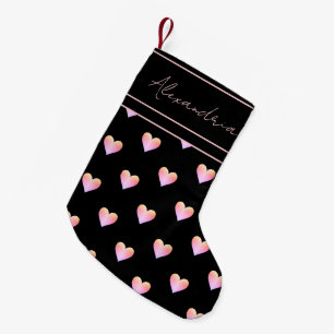 Petite Chaussette De Noël Cœur Moderne Noir Rose Personnalisé