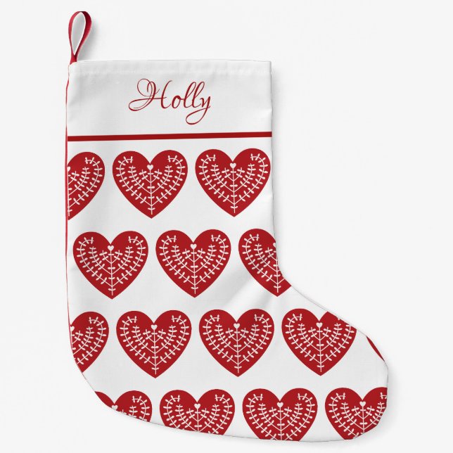 Petite Chaussette De Noël Coeur rouge scandinave stockage personnalisé (Devant)