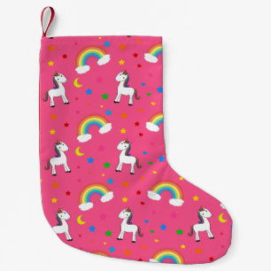 Petite Chaussette De Noël Coeurs de licorne arc-en-ciel rose étoiles motif