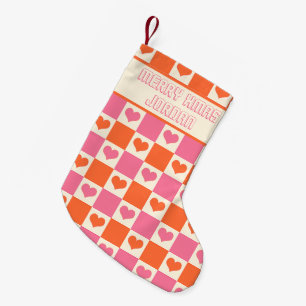 Petite Chaussette De Noël Coeurs de tableau de bord en rose, orange et crème