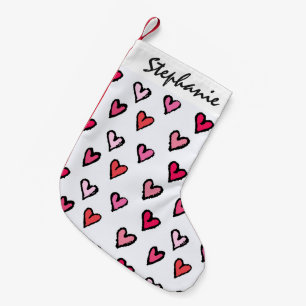 Petite Chaussette De Noël Coeurs tirés par la main roses Girly mignons sur