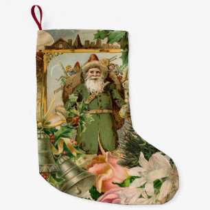 Petite Chaussette De Noël Collage de Noël Santa Vert Ancien Monde Antique
