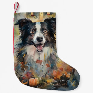 Petite Chaussette De Noël Collie de Border Halloween avec citrouilles effray