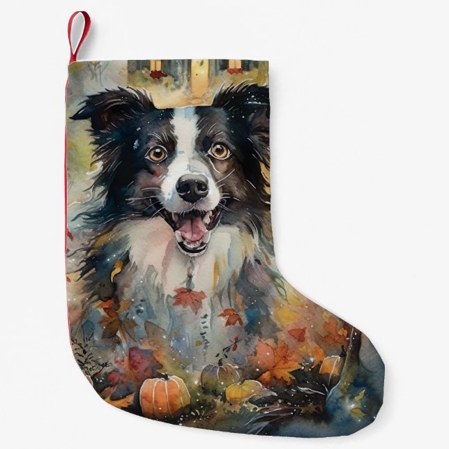 Petite Chaussette De Noël Collie frontalier d'Halloween avec effroi Citrouil (Devant)
