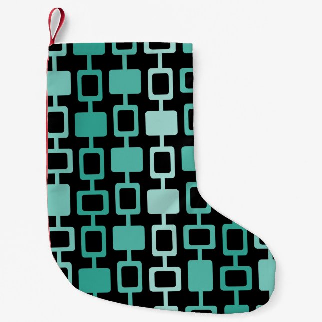 Petite Chaussette De Noël Colonnes Carrés modernes du milieu du siècle Noir  (Devant)