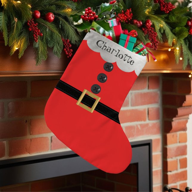 Petite Chaussette De Noël Combinaison Père Noël Rouge personnalisée (Ho Ho Ho! Just add your name)