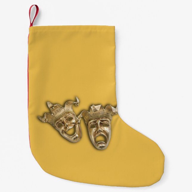 Petite Chaussette De Noël Comédie et Tragédie Théâtre Masque Or (Devant)