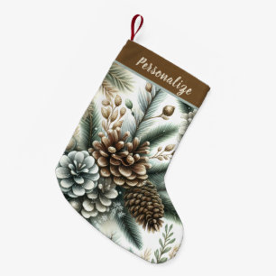 Petite Chaussette De Noël Cônes de pin élégants argent et bronze personnalis