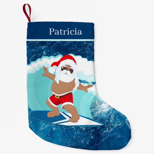 Petite Chaussette De Noël cool Beach surf Père Noël  (Devant)