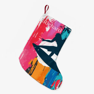 Petite Chaussette De Noël cool Beach surfing ajouter nom